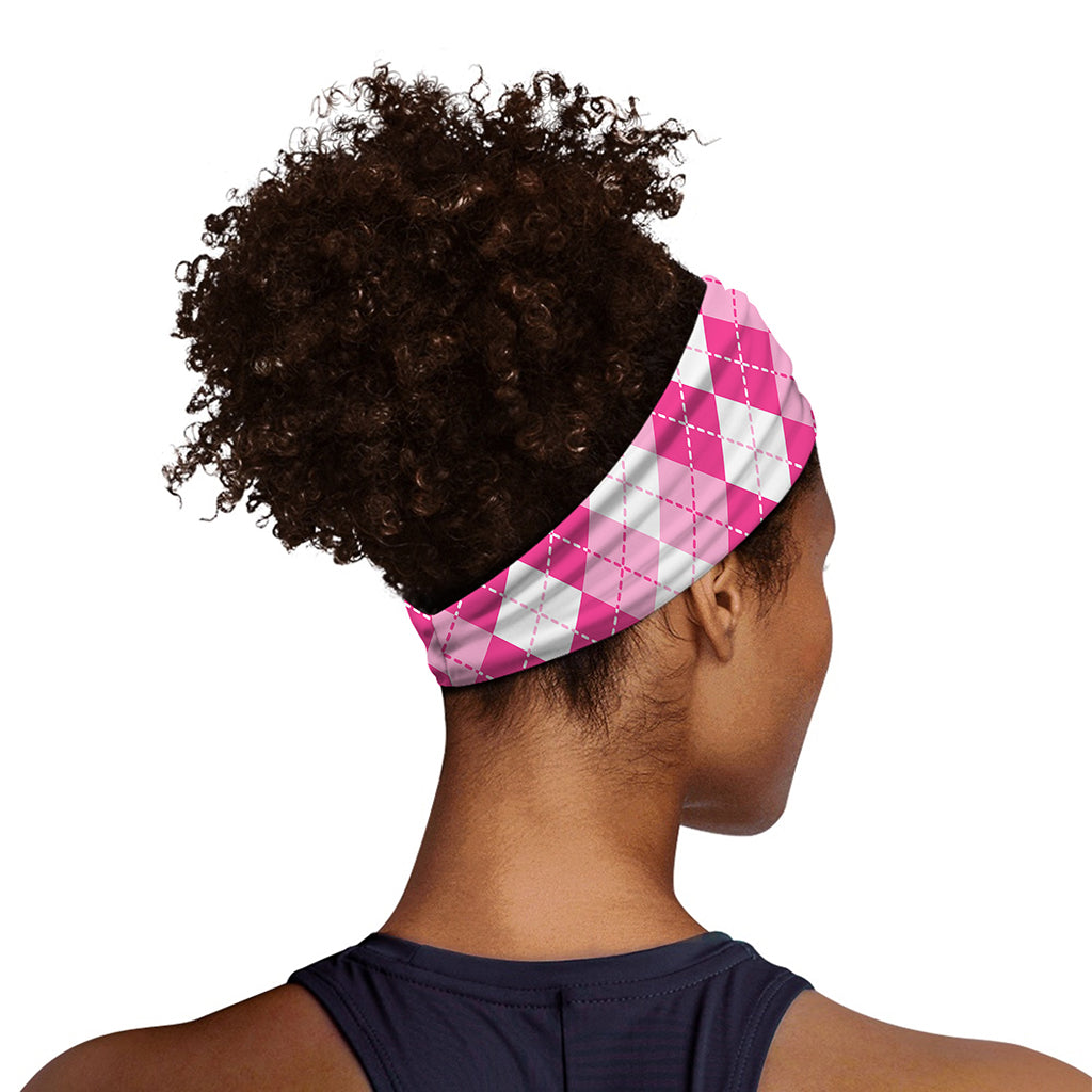 Pink And White Argyle Pattern Print Sports Headband