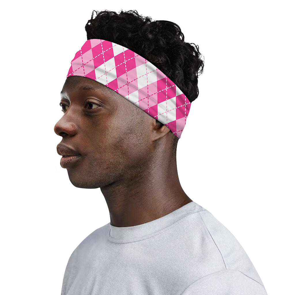 Pink And White Argyle Pattern Print Sports Headband
