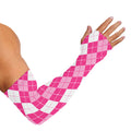 Pink And White Argyle Pattern Print Sun Protection Arm Sleeves