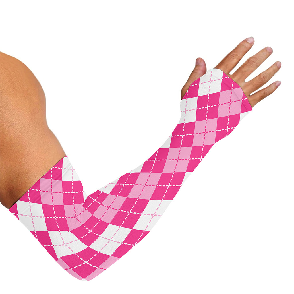 Pink And White Argyle Pattern Print Sun Protection Arm Sleeves
