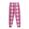 Pink And White Argyle Pattern Print Sweatpants