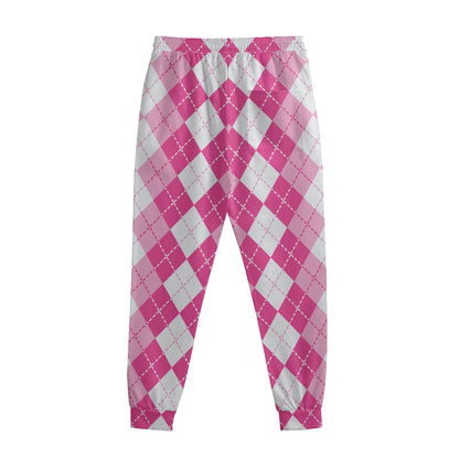 Pink And White Argyle Pattern Print Sweatpants