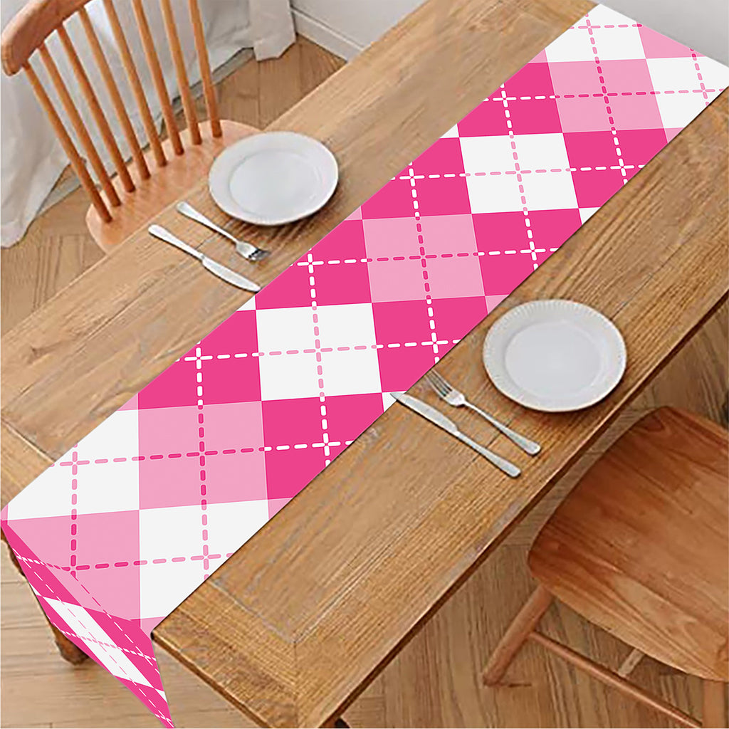 Pink And White Argyle Pattern Print Table Runner