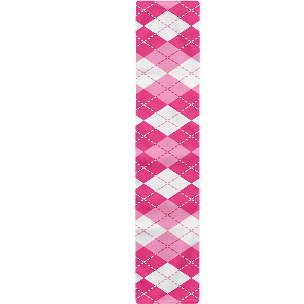 Pink And White Argyle Pattern Print Table Runner