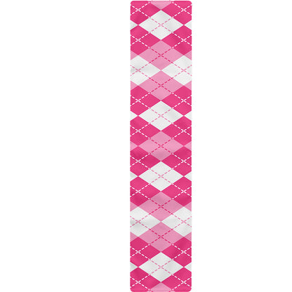 Pink And White Argyle Pattern Print Table Runner