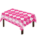 Pink And White Argyle Pattern Print Tablecloth