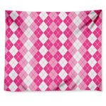 Pink And White Argyle Pattern Print Tapestry