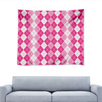 Pink And White Argyle Pattern Print Tapestry