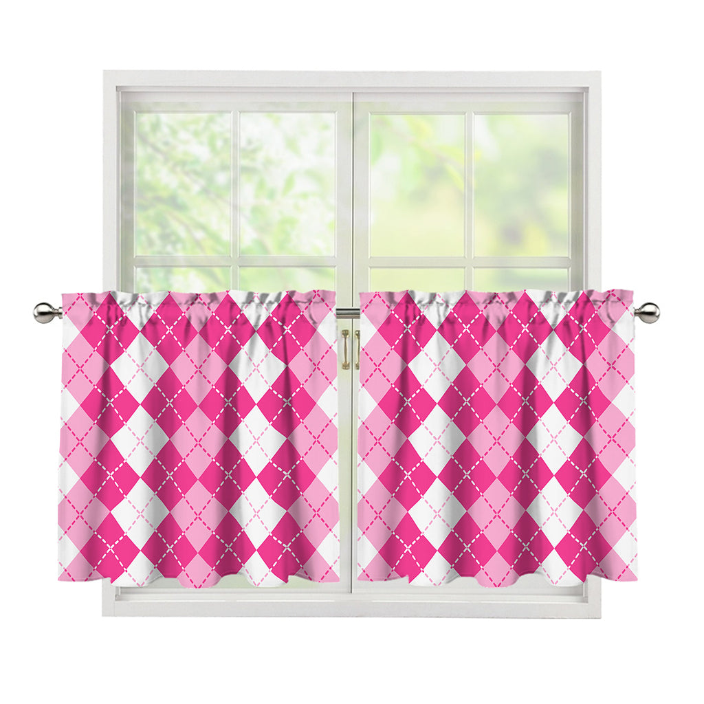 Pink And White Argyle Pattern Print Tier Curtains