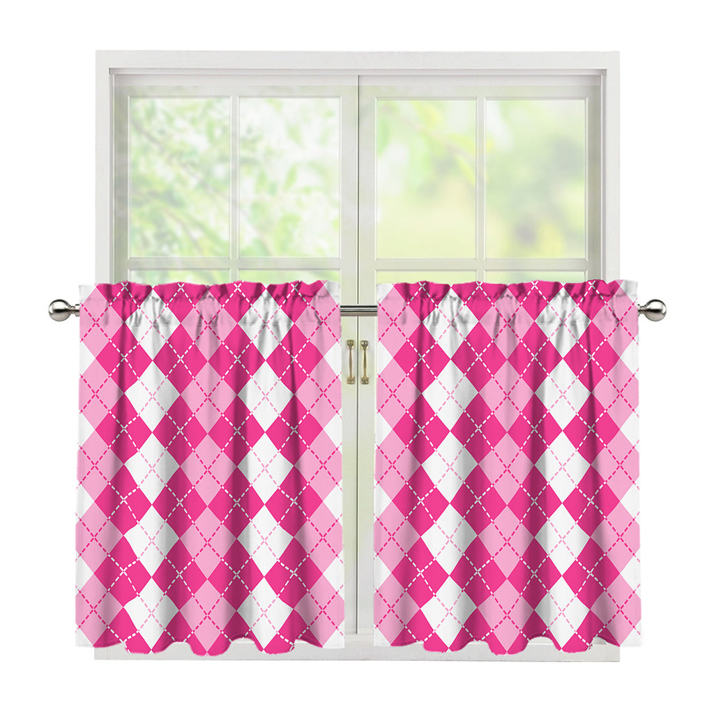 Pink And White Argyle Pattern Print Tier Curtains