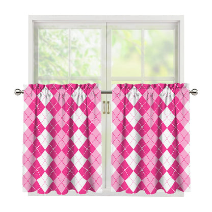 Pink And White Argyle Pattern Print Tier Curtains