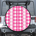 Pink And White Argyle Pattern Print Tire Cover