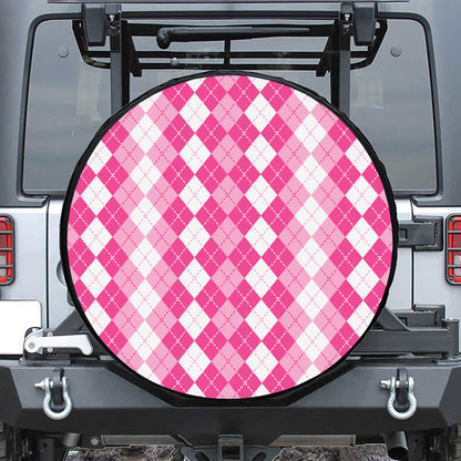 Pink And White Argyle Pattern Print Tire Cover
