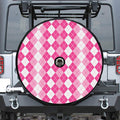 Pink And White Argyle Pattern Print Tire Cover With Camera Hole