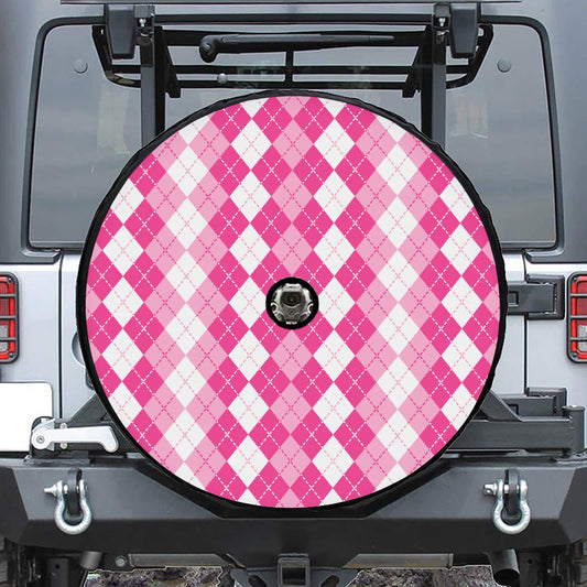 Pink And White Argyle Pattern Print Tire Cover With Camera Hole