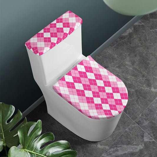 Pink And White Argyle Pattern Print Toilet Lid And Tank Cover Set