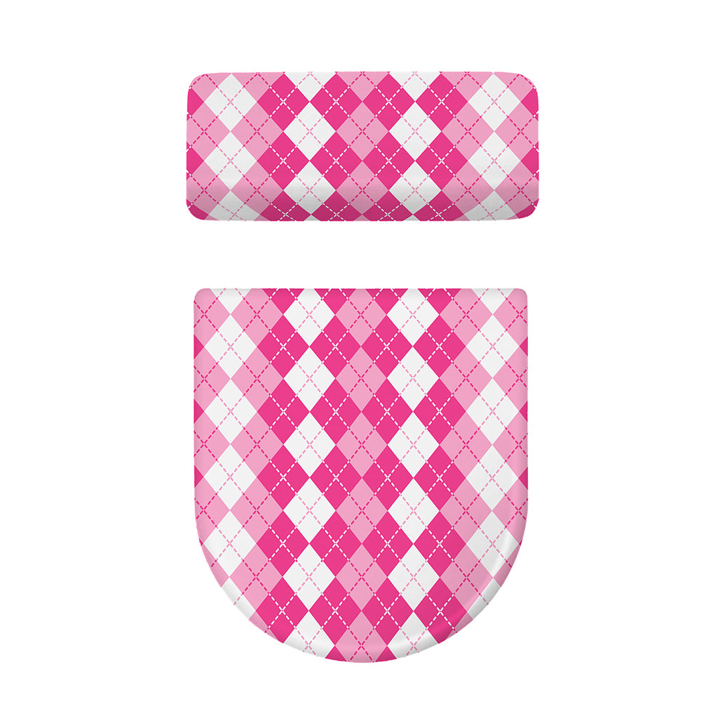 Pink And White Argyle Pattern Print Toilet Lid And Tank Cover Set