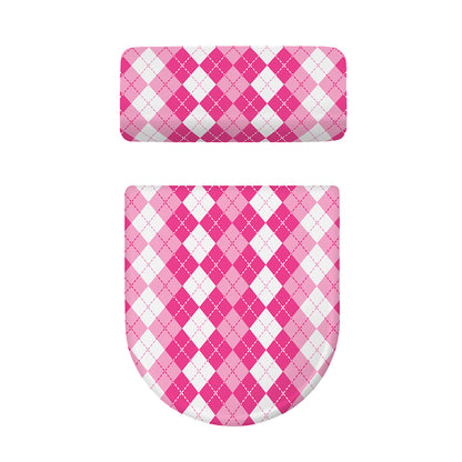 Pink And White Argyle Pattern Print Toilet Lid And Tank Cover Set