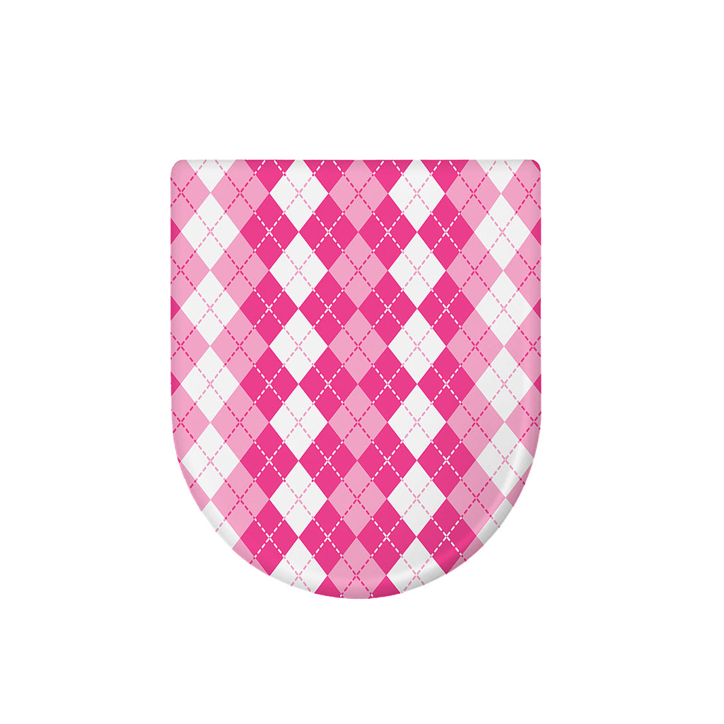 Pink And White Argyle Pattern Print Toilet Lid Cover