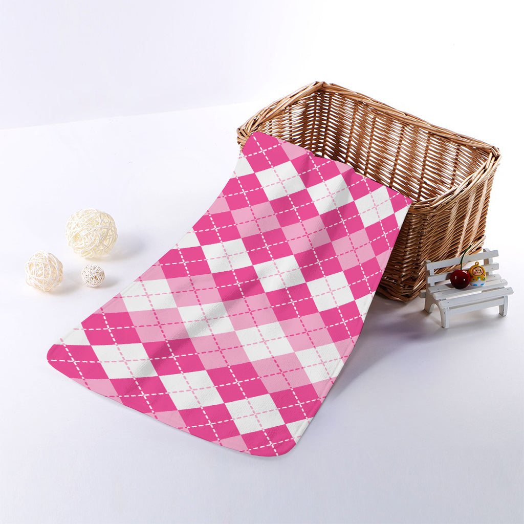 Pink And White Argyle Pattern Print Towel