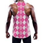 Pink And White Argyle Pattern Print Training Tank Top