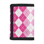 Pink And White Argyle Pattern Print Trifold Wallet