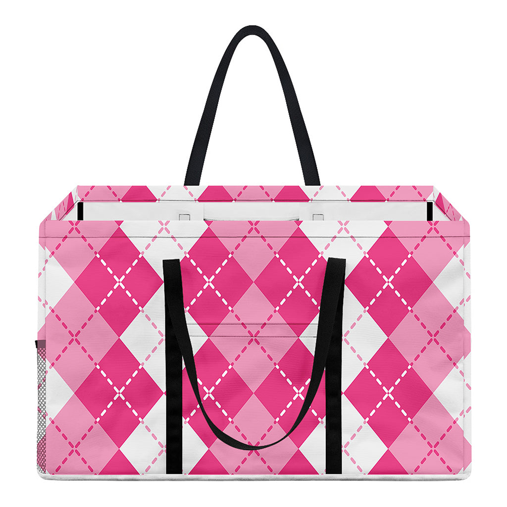 Pink And White Argyle Pattern Print Utility Tote Bag