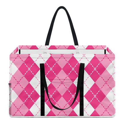 Pink And White Argyle Pattern Print Utility Tote Bag