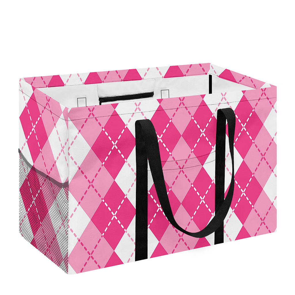 Pink And White Argyle Pattern Print Utility Tote Bag