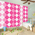 Pink And White Argyle Pattern Print Wall Sticker