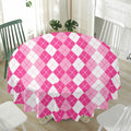 Pink And White Argyle Pattern Print Waterproof Round Tablecloth