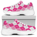 Pink And White Argyle Pattern Print White Chunky Shoes