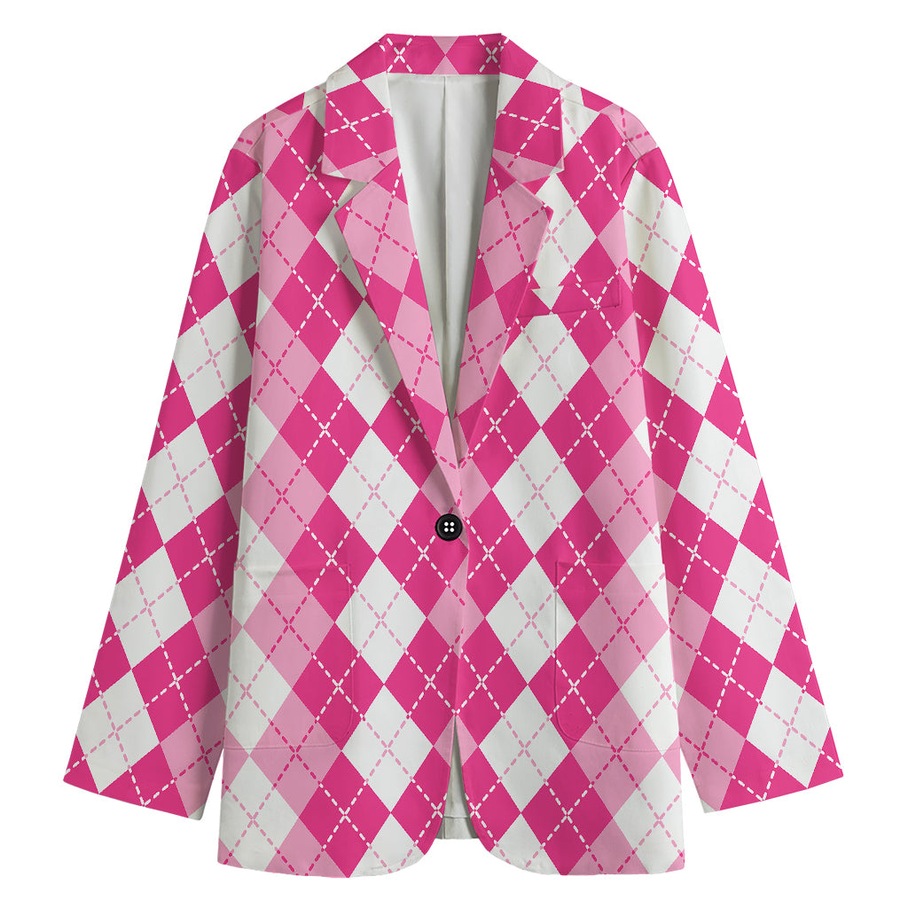 Pink And White Argyle Pattern Print Women's Blazer