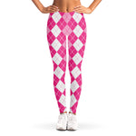 Pink And White Argyle Pattern Print Women's Leggings