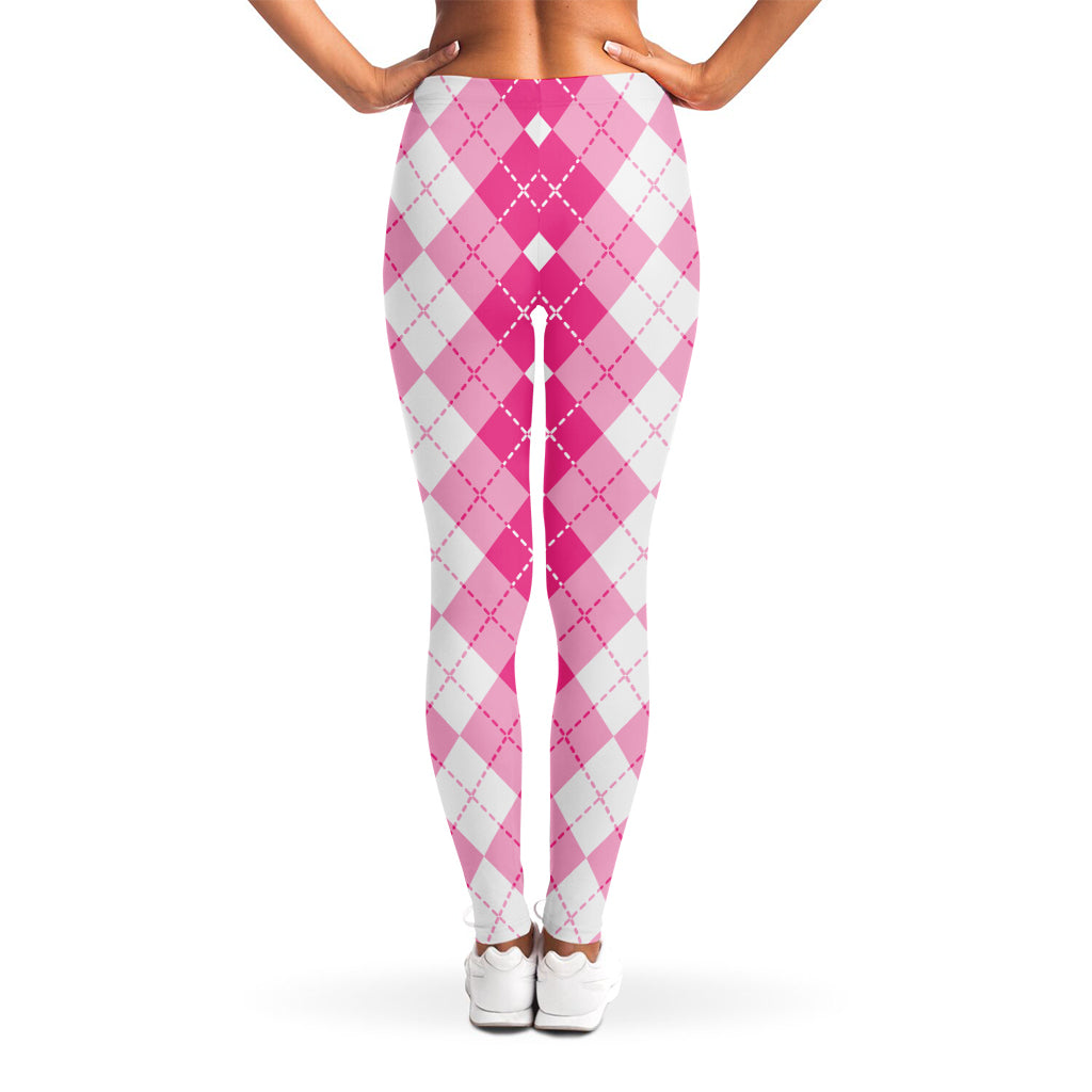 Pink And White Argyle Pattern Print Women's Leggings