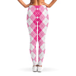 Pink And White Argyle Pattern Print Women's Leggings