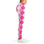 Pink And White Argyle Pattern Print Women's Leggings