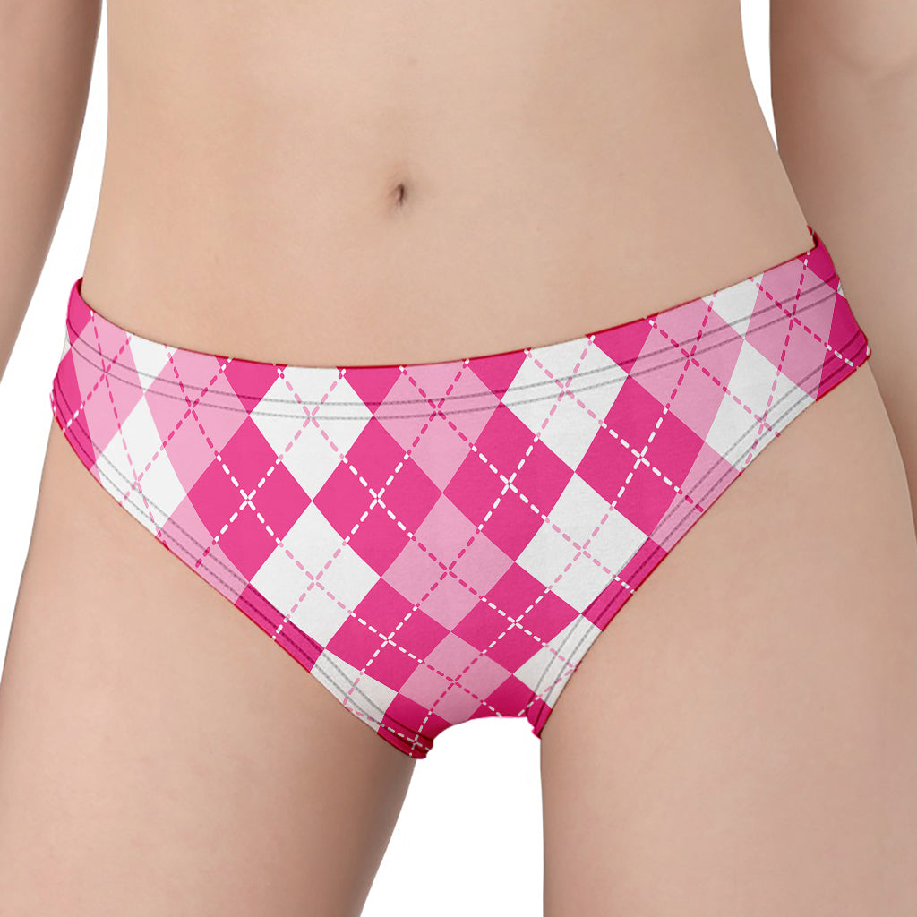 Pink And White Argyle Pattern Print Women's Panties