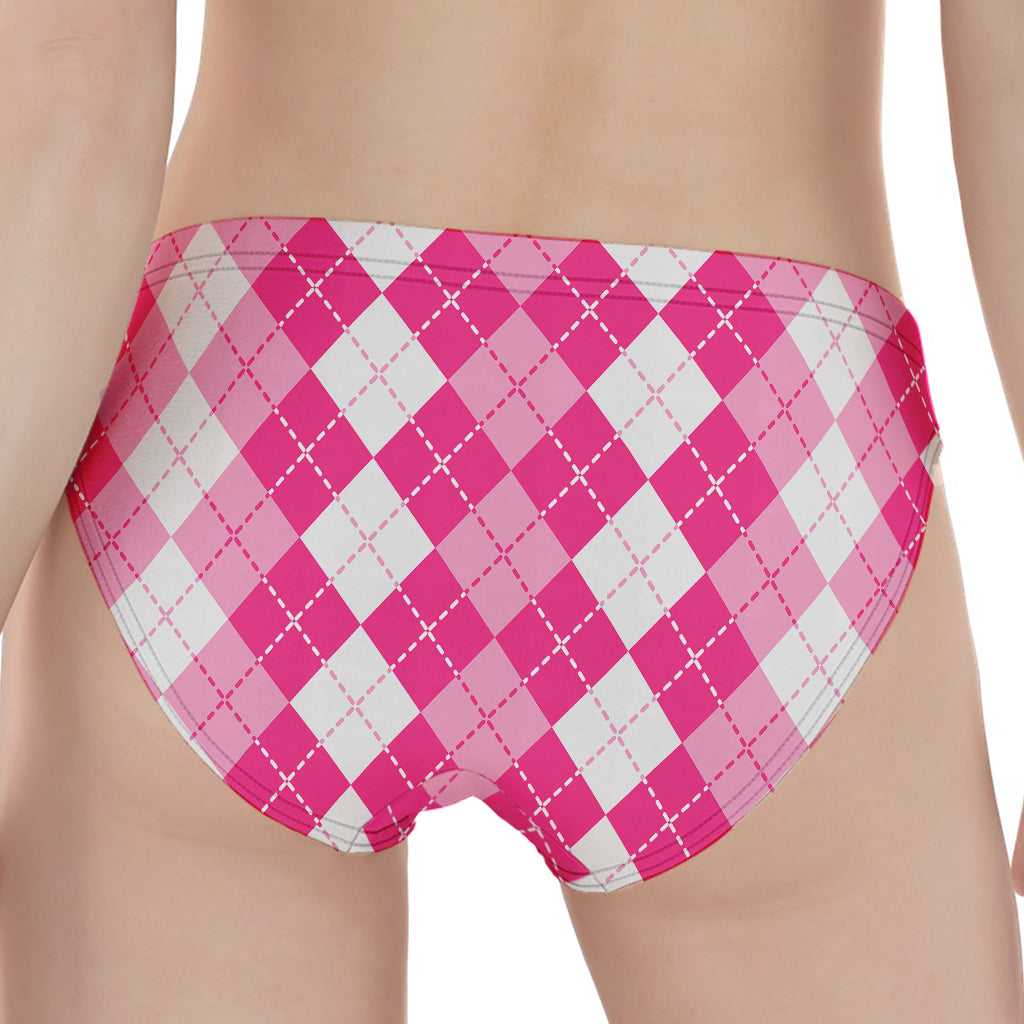 Pink And White Argyle Pattern Print Women's Panties