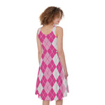 Pink And White Argyle Pattern Print Women's Sleeveless Dress