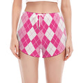 Pink And White Argyle Pattern Print Women's Split Running Shorts