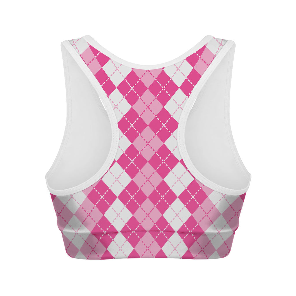 Pink And White Argyle Pattern Print Women's Sports Bra