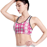 Pink And White Argyle Pattern Print Women's Sports Bra