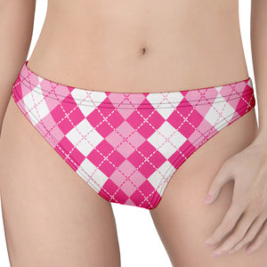 Pink And White Argyle Pattern Print Women's Thong