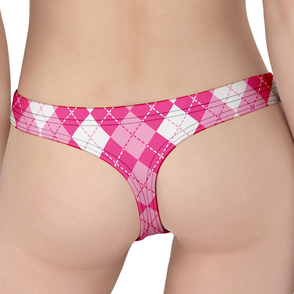 Pink And White Argyle Pattern Print Women's Thong