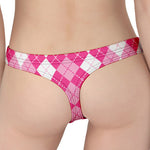 Pink And White Argyle Pattern Print Women's Thong