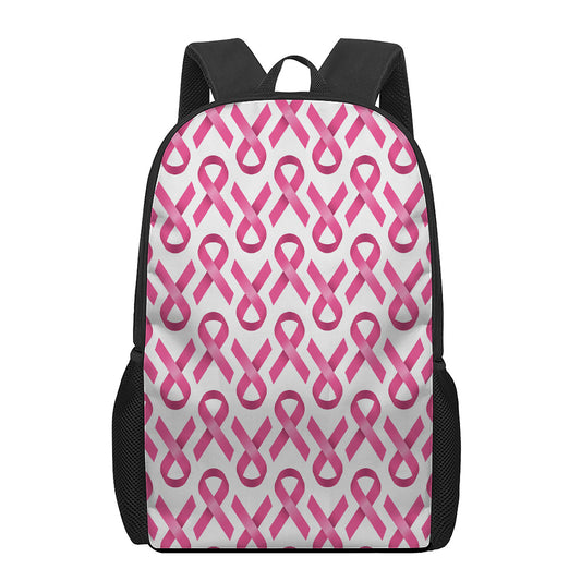 Pink And White Breast Cancer Print 17 Inch Backpack