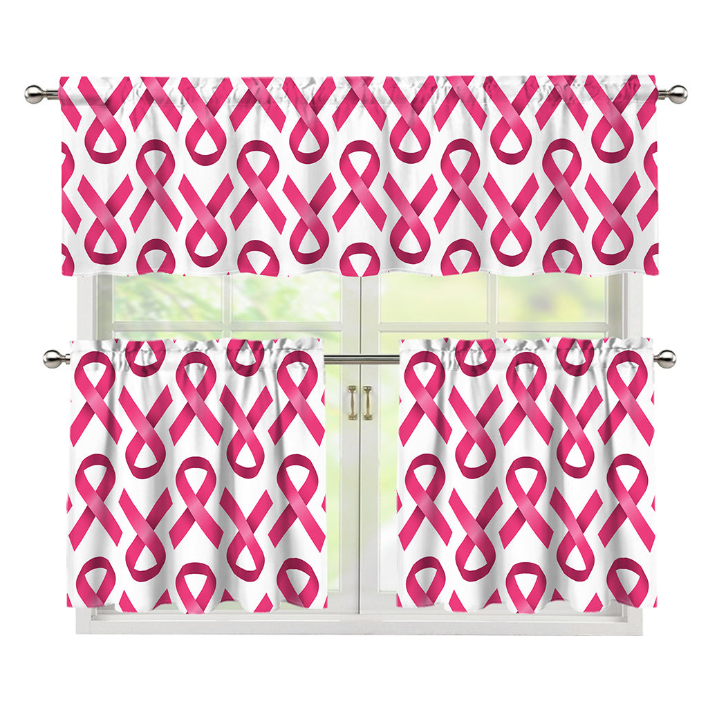 Pink And White Breast Cancer Print 3 Piece Kitchen Curtains