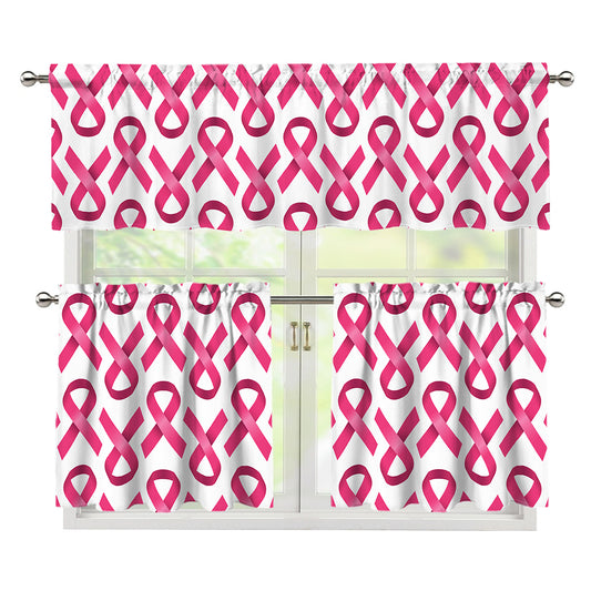 Pink And White Breast Cancer Print 3 Piece Kitchen Curtains