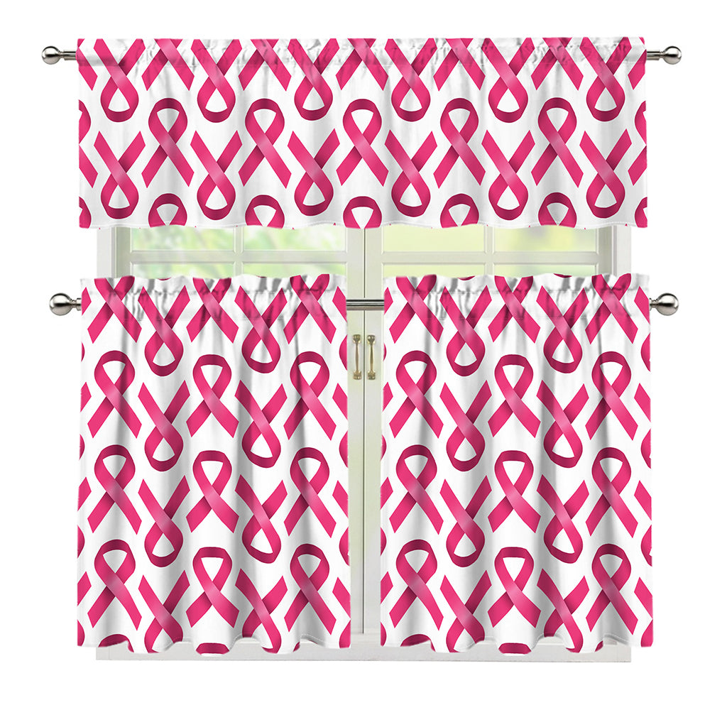 Pink And White Breast Cancer Print 3 Piece Kitchen Curtains
